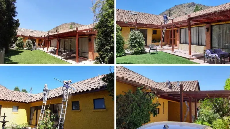 Collage fotográfico de mantención de tejado de teja de arcilla en Lo Barnechea.